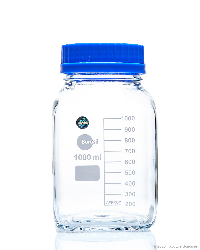 Borosil® Wide Mouth Glass Bottles - Square - 1L - CS/10