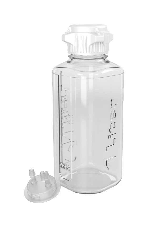 1L EZclear® PETG Heavy Duty Vacuum Bottle - 1/4" Hose Barb Adapter and Vent Port