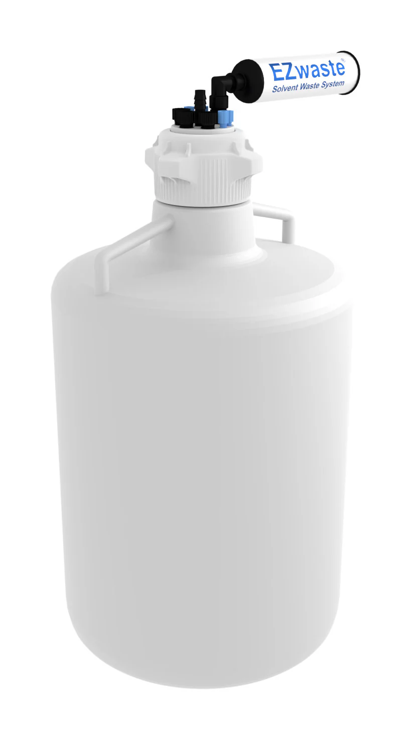 EZwaste® HD Solvent Waste System, VersaCap 83B, 4 Ports for 1/8" OD Tubing, 3 ports for 1/4" OD Tubing, 1 port for 1/4" HB or 3/8" HB with 20L Round High Density Poly Ethylene (HDPE) Container