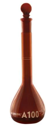 Borosil® Flasks, Volumetric, Class A, WM, Amber, Glass Stopper, 20mL, 12/21, Batch Cert, CS/5