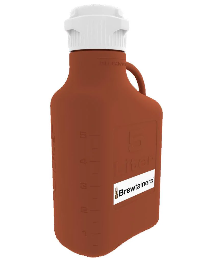 Brewtainers High Density Poly Ethylene (HDPE) Amber Light Blocking 5L (1.82 Gal Max) Homebrew Yeast Container with leakproof Tight Sealed 83B Cap