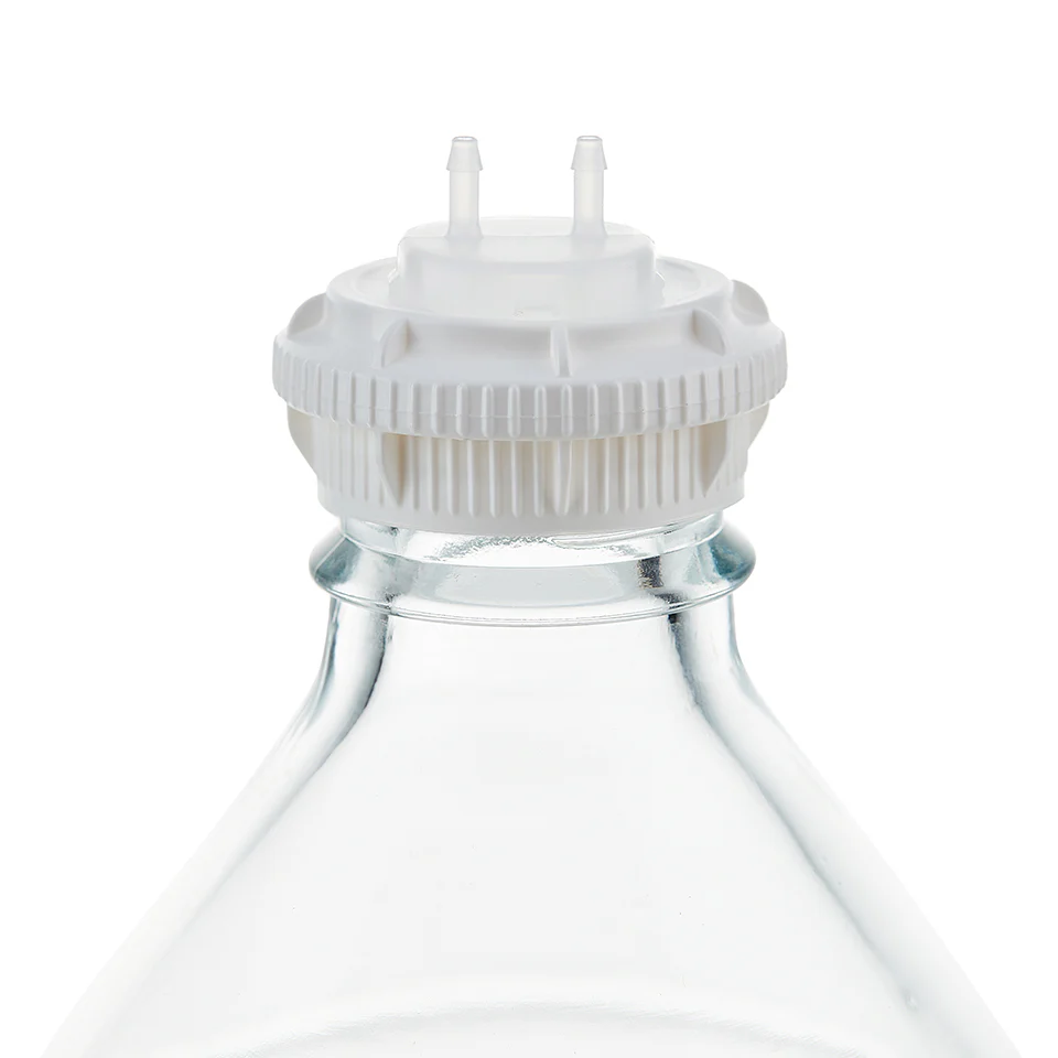 EZBio® GL45 Open Cap & Molded 2x 1/8" HB, White PP for Glass Bottles - Image 2