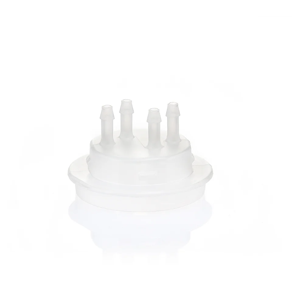 EZBio® GL45 Open Cap & Molded 4x 1/8" HB, White PP for Glass Bottles - Image 3