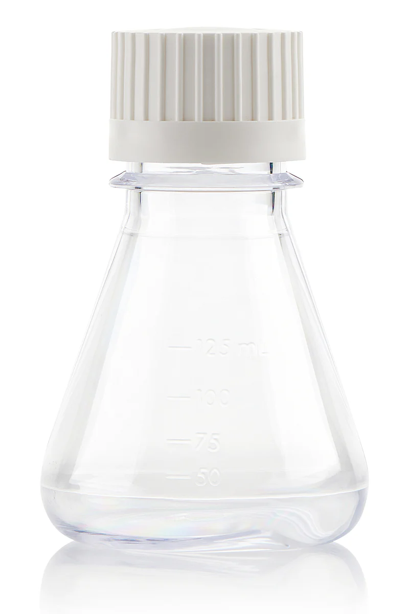 EZBio®pure 125mL Erlenmeyer Flask, PC, Flat Base, VersaCap® 38-430, Vented, Sterile