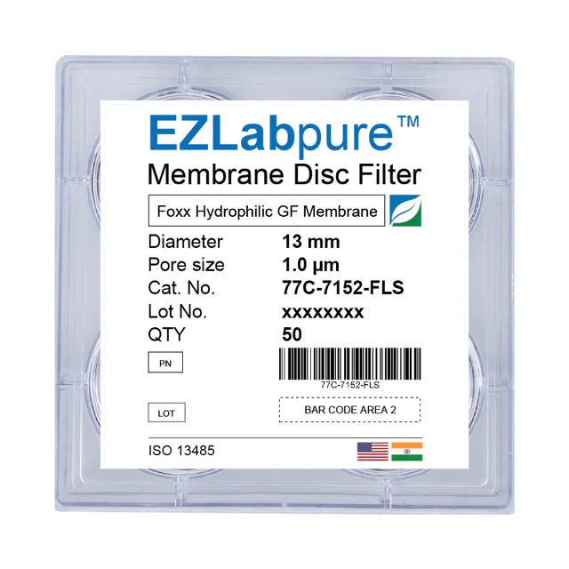 EZLabpure™ Glass Fiber Hydrophilic Membrane Filters, 1.0 µm, 13 mm Diameter Disc Prefilters,Non-Sterile, 50/PK