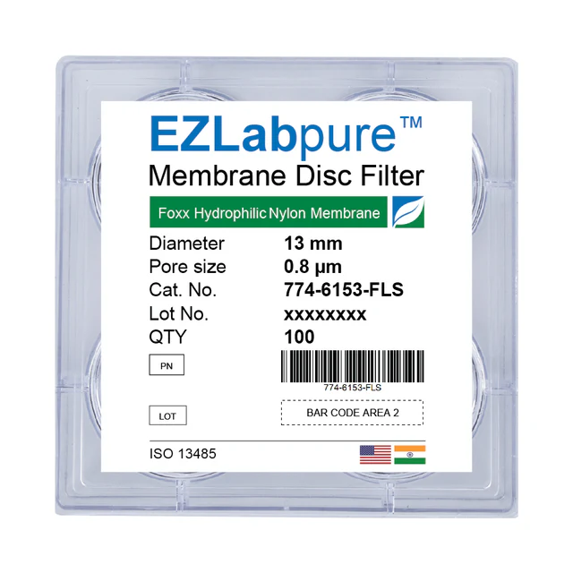 EZLabpure™ Nylon Hydrophilic Membrane Filters, 0.8 µm, 13 mm Diameter Filter Discs,Non-Sterile, 100/PK