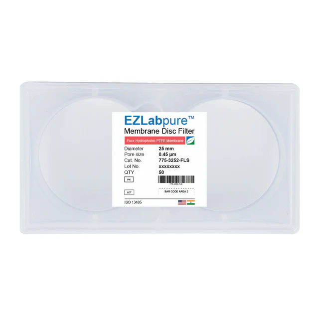 EZLabpure™ PTFE Hydrophobic Membrane Filters, 0.45 µm, 25 mm Diameter Filter Discs,Non-Sterile, 50/PK