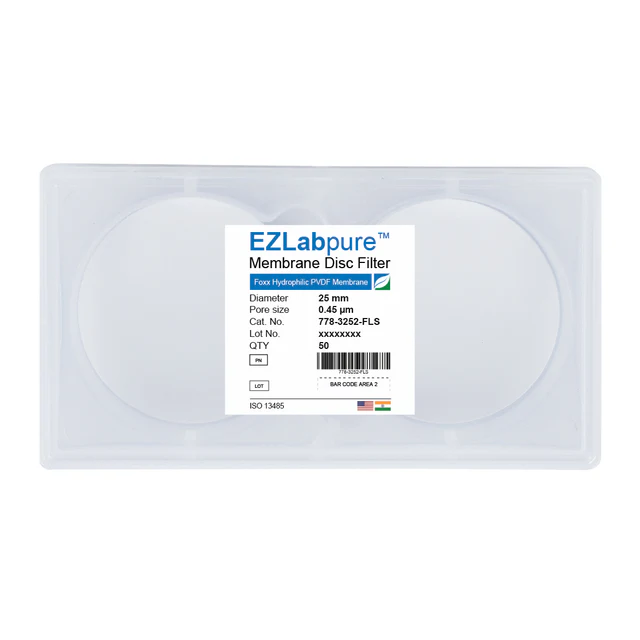 EZLabpure™ PVDF Hydrophilic Membrane Filters, 0.45 µm, 25 mm Diameter Filter Discs, Non-Sterile,50/PK