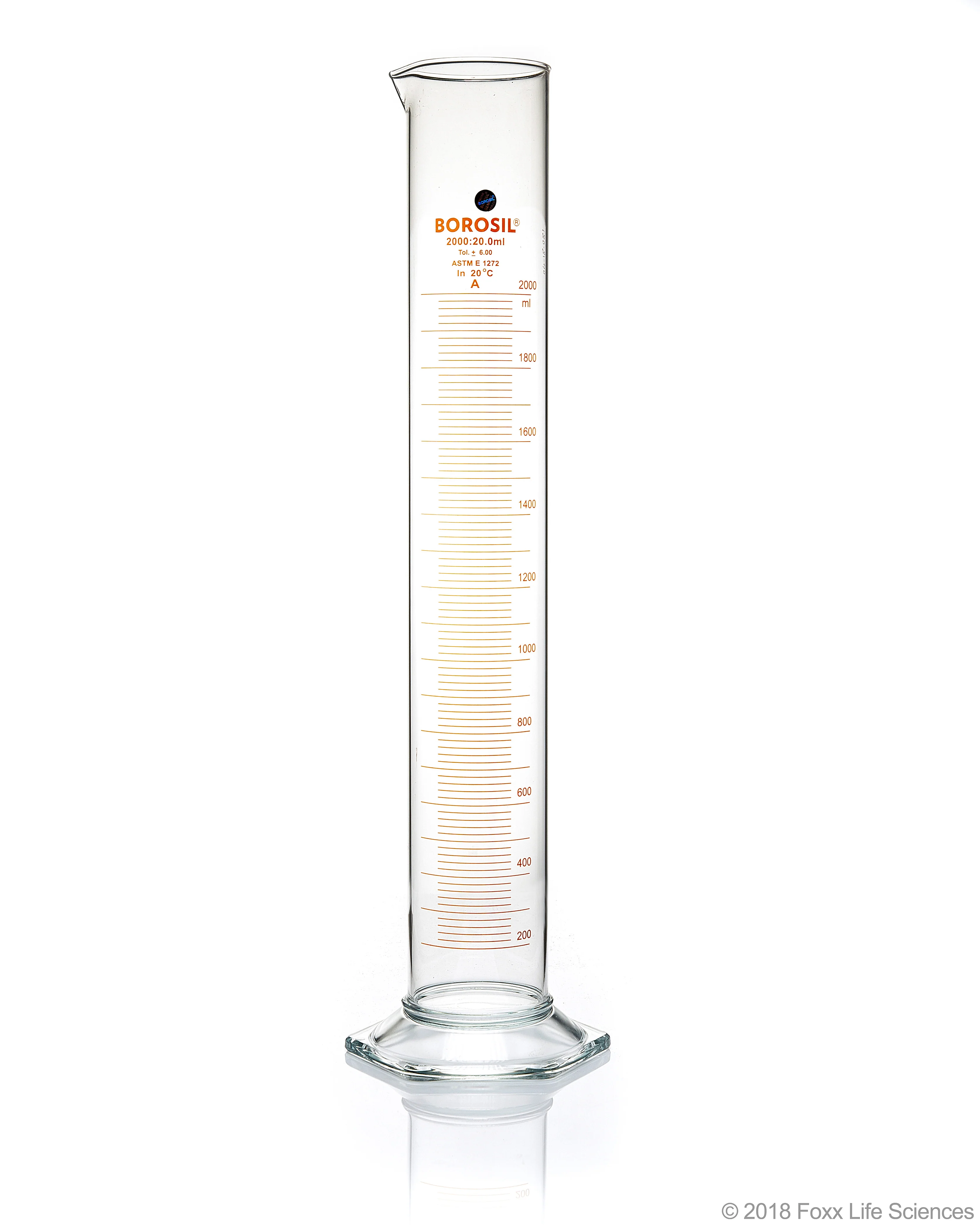 Graduated Measuring Cylinder Hexagonal Base, 2L Borosilicate, CS/4