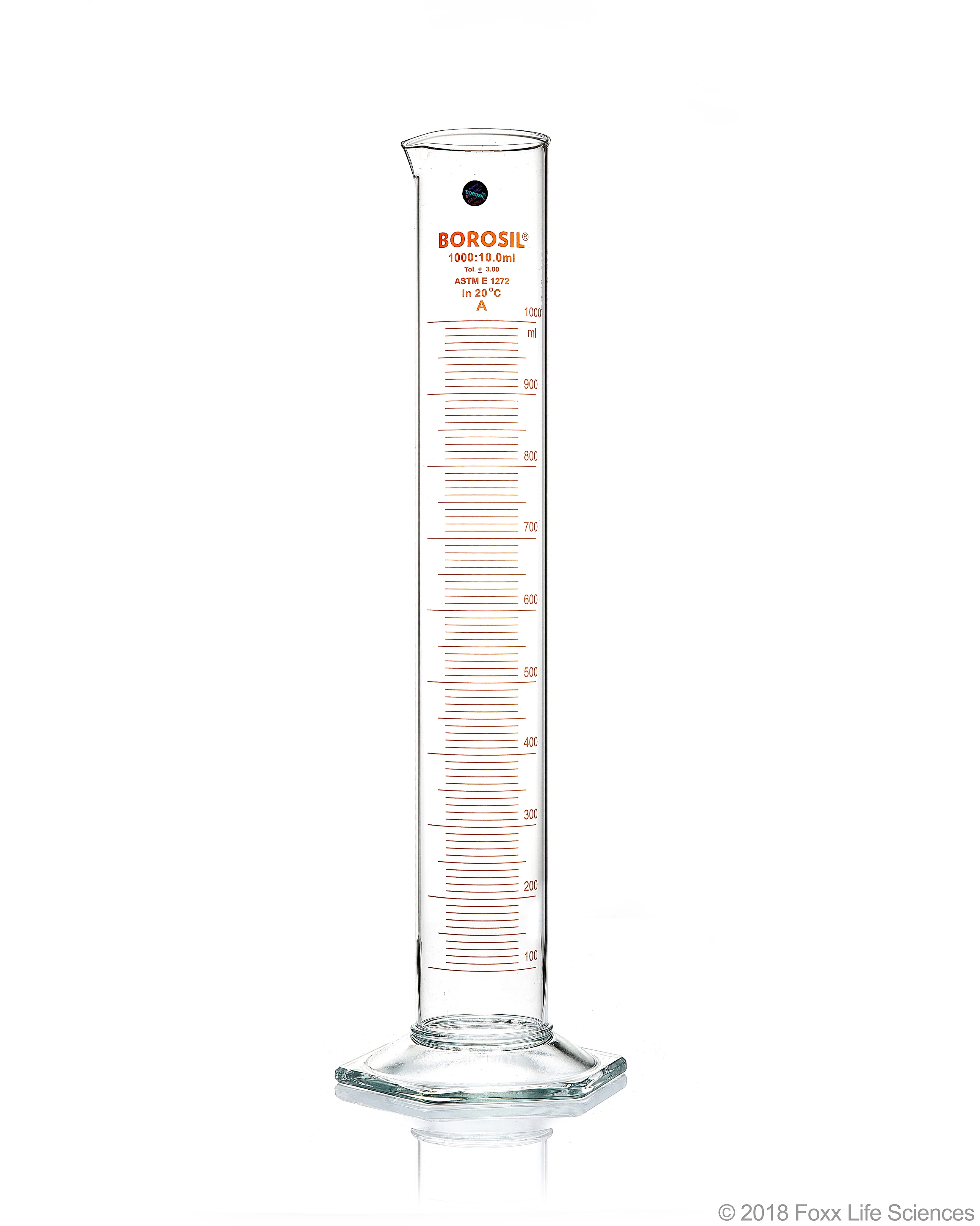 Graduated Measuring Cylinder Hexagonal Base, 1L Borosilicate, CS/4