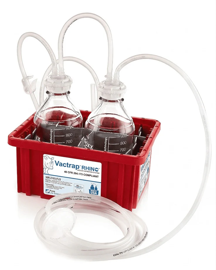 Vactrap™ Rhino™, 1L+1L, Rhino Coated Glass Bottle, Red Bin, GL45 Cap, 1/4" ID Tubing