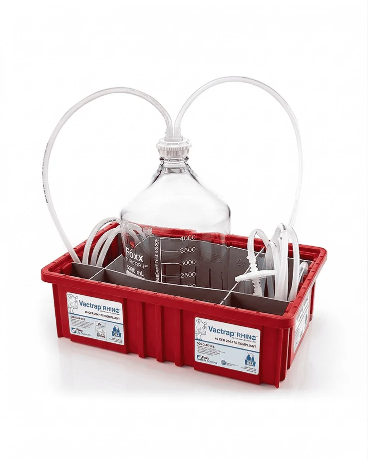 Vactrap™ Rhino™, 5L,Rhino Coated Glass Bottle, Red Bin, GL45 Cap, 1/4" ID Tubing
