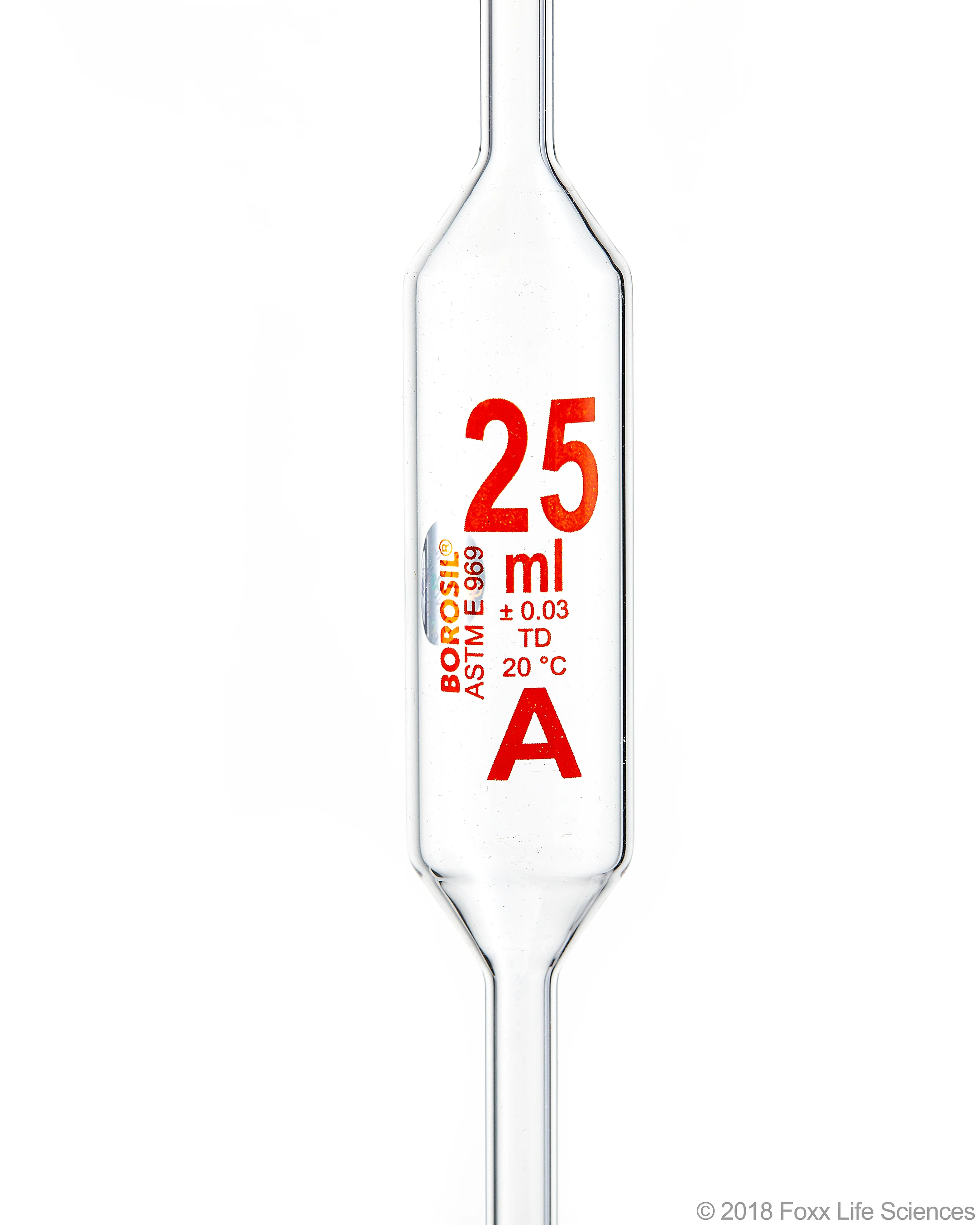 Borosil Volumetric Pipette Bulb Pipette Class A Accuracy ASTM Batch Certificate 25mL Borosilicate